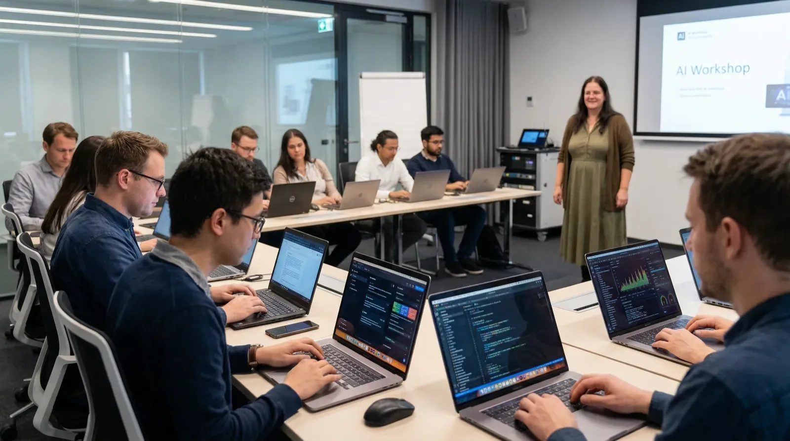 Publiek actief betrokken bij een workshop over AI-adoptie